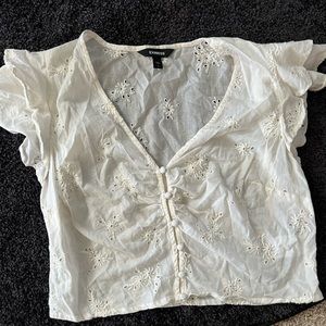 Express white button eyelet crop top